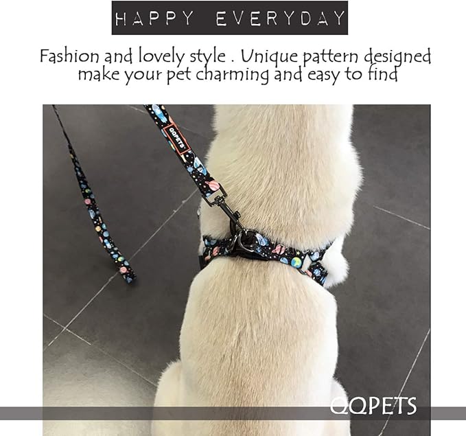 QQPETS Dog Harness Leash Set Adjustable Heavy Duty No Pull Halter Harnesses for Small Medium Large Breed Dogs Back Clip Anti-Twist Perfect for Walking (L(23"-32" Chest Girth), Space)