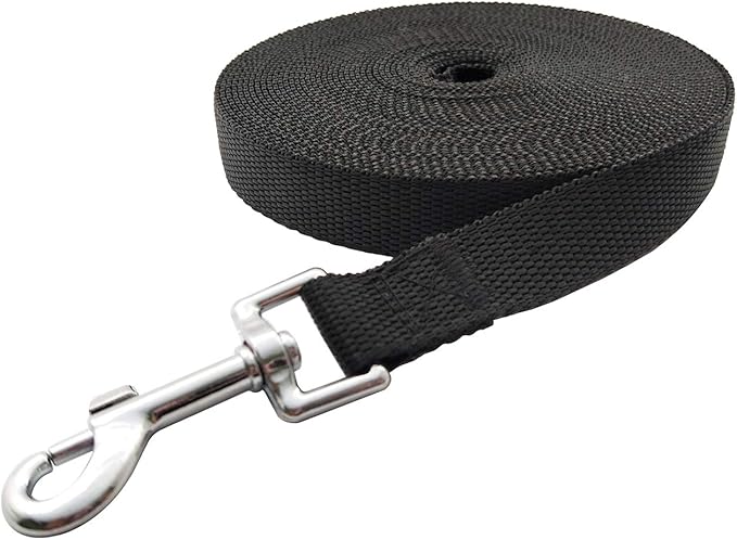 Nylon Training Dog Leash for Small Medium Large Dogs, 15ft 20ft 30ft 50ft Long Puppy Lead for Obedience Recall Training, Camping (20ft, Black)