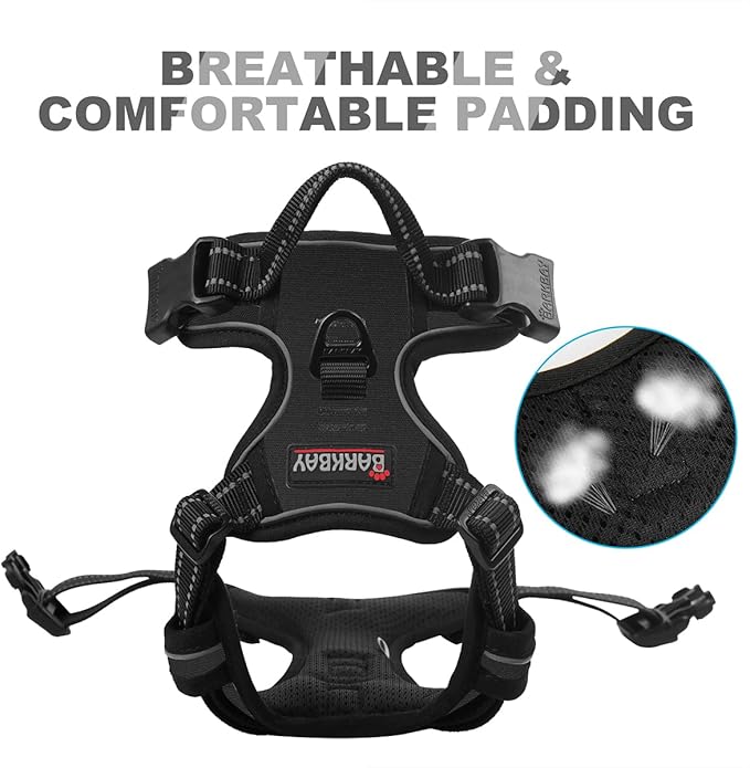 BARKBAY No Pull Dog Harness Front Clip Heavy Duty Reflective Easy Control Handle for Large Dog Walking(Black,M)