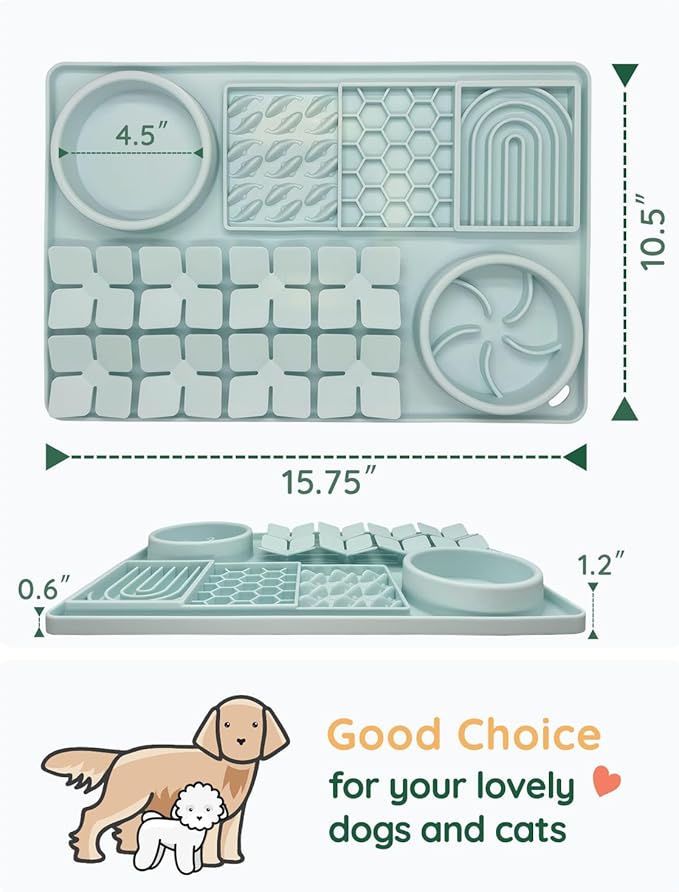 Slow Feeder Bowl, Silicone Lick Mat with Suction Cups for Dog Cat, Snuffle Mat for Pet Smell Training, Puzzle Toys for Bored Puppy,Interactive Sniff Mat for Slow Eating & Keep Busy, Mint Green