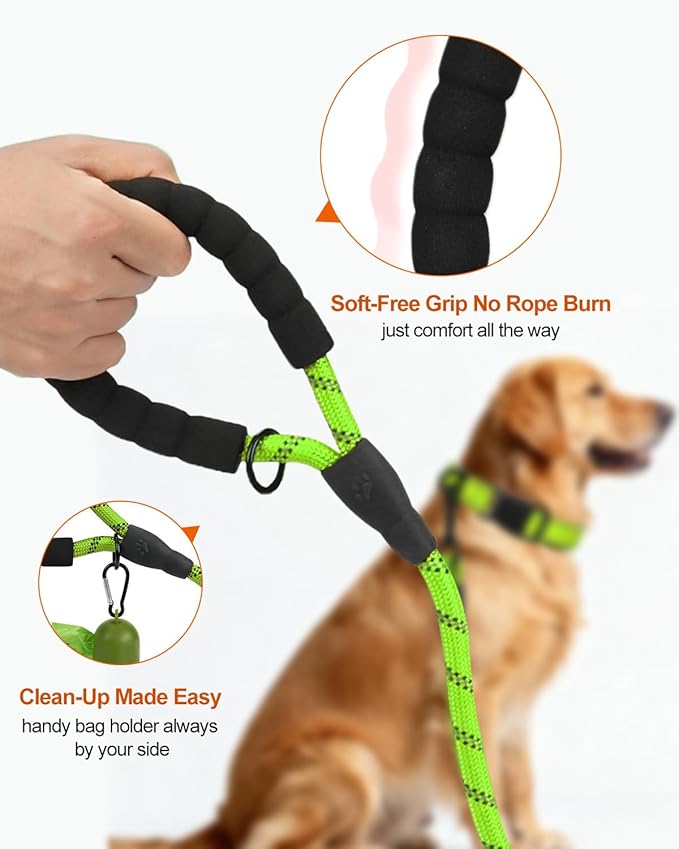 Joytale Dog Leash for Large Dogs, Heavy Duty Nylon Leashes with Comfortable Padded Handle and Highly Reflective Threads, Ideal for Walking and Training, Green, 6'횞1/2''