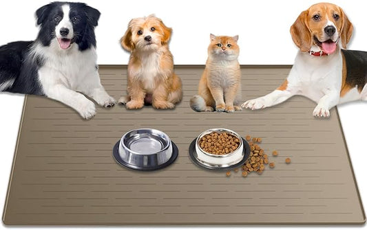 1.5MM Super Thick Dog Food Mat, 48"x32" Silicone Dog and Cat Mats for Food and Water Bowls, Waterproof Pet Feeding Mat for Contain Spills Protects Floors, Multiple Colors & Sizes for Pets, Brown