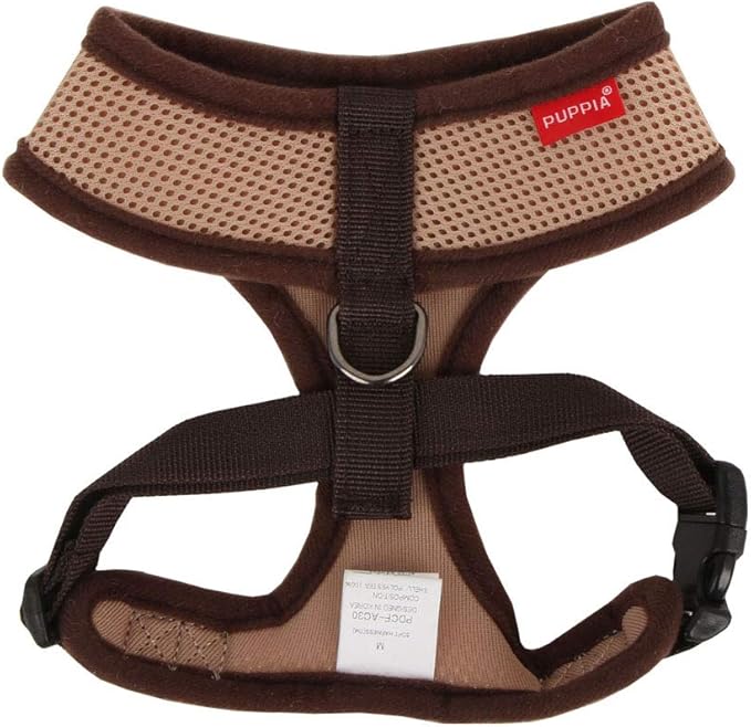 Puppia Soft Dog Harness No Choke Over-The-Head Triple Layered Breathable Mesh Adjustable Chest Belt and Quick-Release Buckle, Beige, Medium