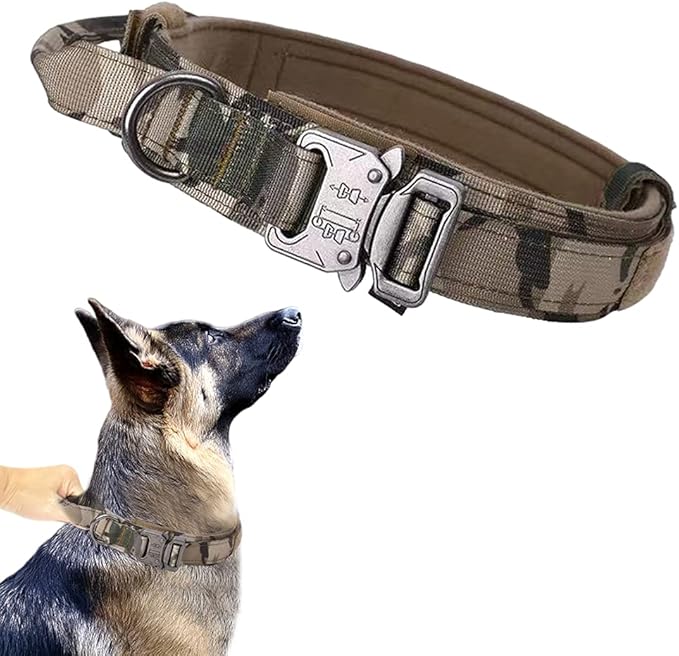 Xqpetlihai Tactical Dog Collar Adjustable Military Nylon Dog Collar with Control Handle and Heavy Duty Metal Buckle for Medium and Large Dogs (Camo,XL)