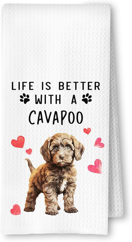 Cavapoo Dog Kitchen Towels, Cavapoo Gifts for Women Dish Tea Towels for Kitchen Decor, Dog Lovers Mom Gifts Decorative Hand Towel for Bathroom, 16x24 Inches