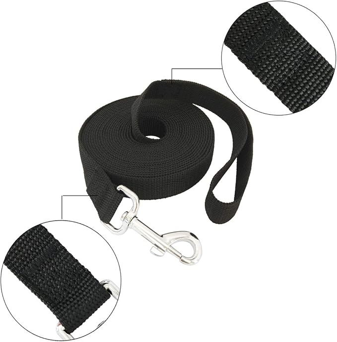 SALO Nylon Training Dog Leash for Small Medium Large Dogs, 1 Inch Wide, 20ft 30ft 40ft 50ft Long Leash Dog/Puppy Lead for Obedience Recall Training, Camping, or Backyard (Black, 15 Foot)