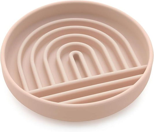 Should We Go? - The Slowdown Bowl Silicone Slow Feeder for Cats & Kittens, Slow Eating Mealtime Solution with Modern Lick Mat Design, Reduces Gulping, Fits 1 Cup 6” Across x 1.25” Tall, Small-Tan