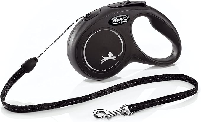 FLEXI New Classic Cord Retractable Dog Leash for Small Dogs up to 26 lbs. – 16 ft., Black | Tangle-Free Pet Walking Leash with One-Handed Brake, Pause, Lock|German Quality Product