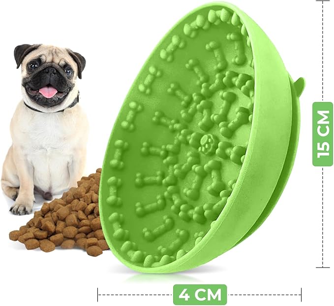 Lick mat for Dog Slow Feeder Bowl Anxiety Boredom Reducer Perfect for Yogurt, Peanut Butter. Wobble Dog Slow Feeder Bowl Easy to Clean - Non Slip Design BPA Free Silicone Licking mat - Green