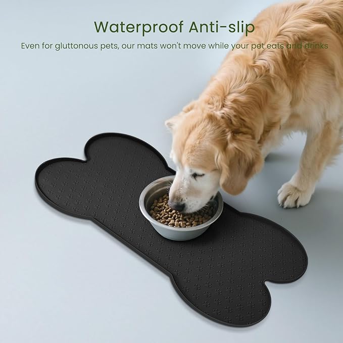 Dog Food Mat Anti-Slip Silicone Dog Bowl Mat Thicker Pet Placemat Waterproof Cat Feeder Pad with Raised Edge Puppy Kitten Feeding Mats Suitable Small Medium-Sized Dogs Cats Eating Tray