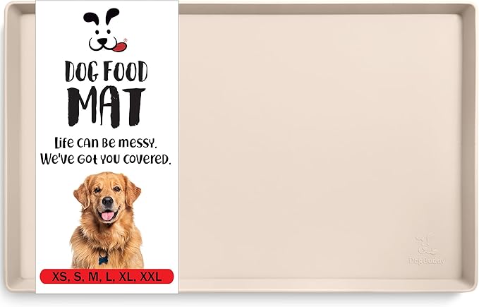 DogBuddy Dog Food Mat – Waterproof Dog Bowl Mat for Food and Water, Silicone Pet Feeding Mats for Floors, Non-Slip Placemat with High Edges for Dogs Bowls, Puppy Essentials (XXL: 32"x24", Vanilla)