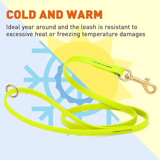 Viper Biothane K9 Working Dog Leash Waterproof Lead for Tracking Training Schutzhund Odor-Proof Long Line with Solid Brass Snap for Puppy Medium and Large Dogs 6ft, Safety Yellow