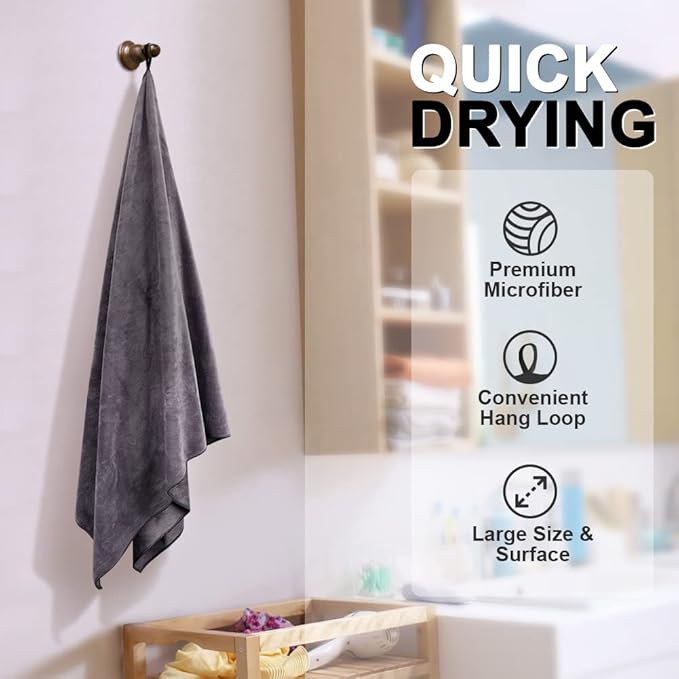 Orighty Bath Towels Pack of 2 - Soft Feel Grey Bath Towel Sets, Highly Absorbent Microfiber Towels for Body, Quick Drying, Microfiber Towel for Sport, Yoga, SPA, Fitness, (27’’ x 54’’)