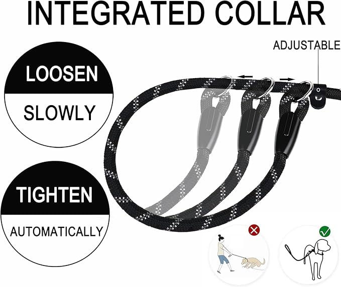 6 FT Heavy Duty Dog Leash, Premium Quality Strong Training Rope Slip Leash with Comfortable Padded Handle and Highly Reflective Threads for Small Medium and Large Dogs- Black