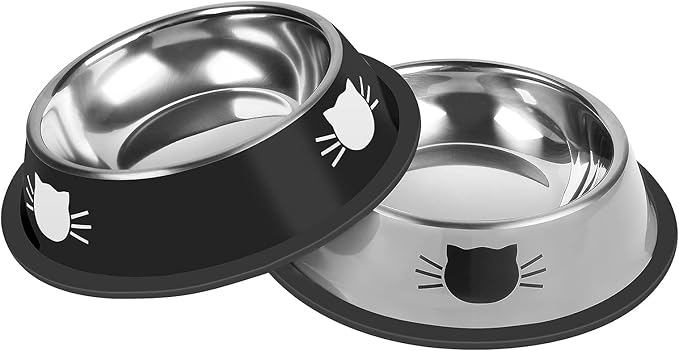 2 Pcs Non-Slip Stainless Steel Small Food Bowls - Unbreakable, Thicken Cat Feeder, 7 Oz Dishes - Suitable for Indoor Small Pets - Removable Rubber Base, Easily Clean, Lovely Color