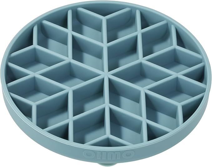 OHMO Slow Feeder Dog& Cat Bowl, Silicone Puppy Cat Food Bowl with Anti-Slip Suction Cup Slow Down Small Dogs Eating, Anti Choking (S-Diamond,Light Blue)