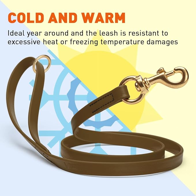 Viper Biothane K9 Working Dog Leash Waterproof Lead for Tracking Training Schutzhund Odor-Proof Long Line with Solid Brass Snap for Puppy Medium and Large Dogs 6ft, Coyote Brown