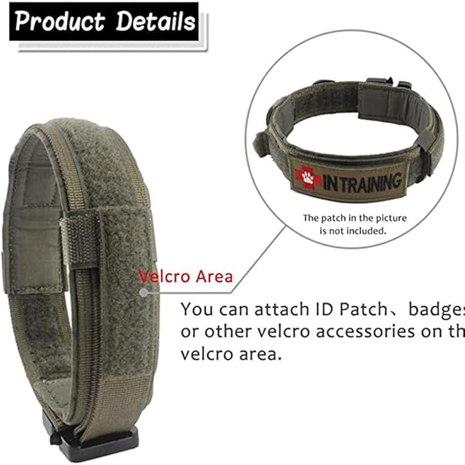 Xqpetlihai Tactical Dog Collar Adjustable Military Nylon Dog Collar with Control Handle and Heavy Duty Metal Buckle for Medium and Large Dogs (Green,M)