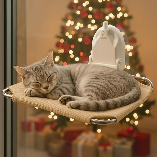 Cat Window Perch for RV & Balcony,Single Suction Cup High Suction Foldable Metal Frame Robust Breathable Lounger Hammock Seat Resting Bed Holds Large Cats Kittens Indoor