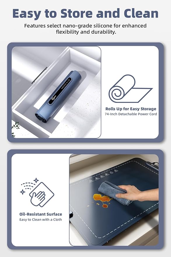 Food Warming Mat - Electric Warming Tray,Tempmaster Adjustable Warming Tray,Elevated Feet Protects Table, Roll-Up Buffet Hot Plates Heat Pad, Portable Food Warmer for Parties and Travel (Navy Blue)
