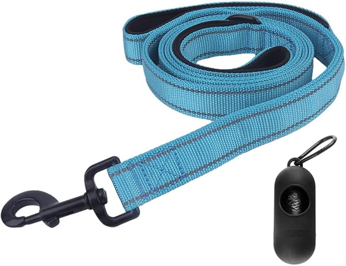 Heavy Duty Dog Leash with Double Handles - 6FT Reflective Anti-Pull Training Lead for Large Dogs, Padded Handle Durable Nylon Leash (Blue)