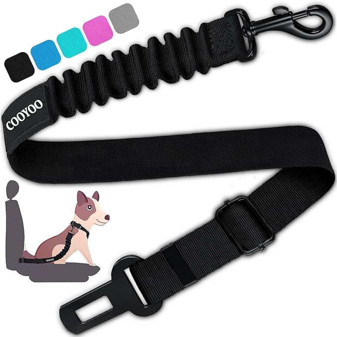 COOYOO Dog Seat Belt,Retractable Dog Car Harness Seat Belt for Car Adjustable Nylon Pet Safety Seat Belts Heavy Duty & Elastic Bungee Buffer