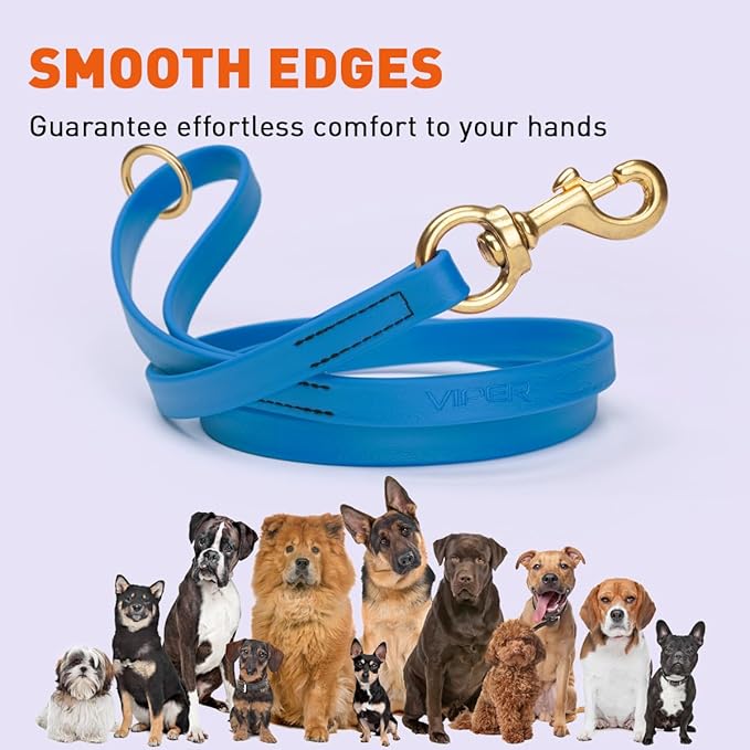 Viper Biothane K9 Working Dog Leash Waterproof Lead for Tracking Training Schutzhund Odor-Proof Long Line with Solid Brass Snap for Puppy Medium and Large Dogs 4ft, Cerulean Blue