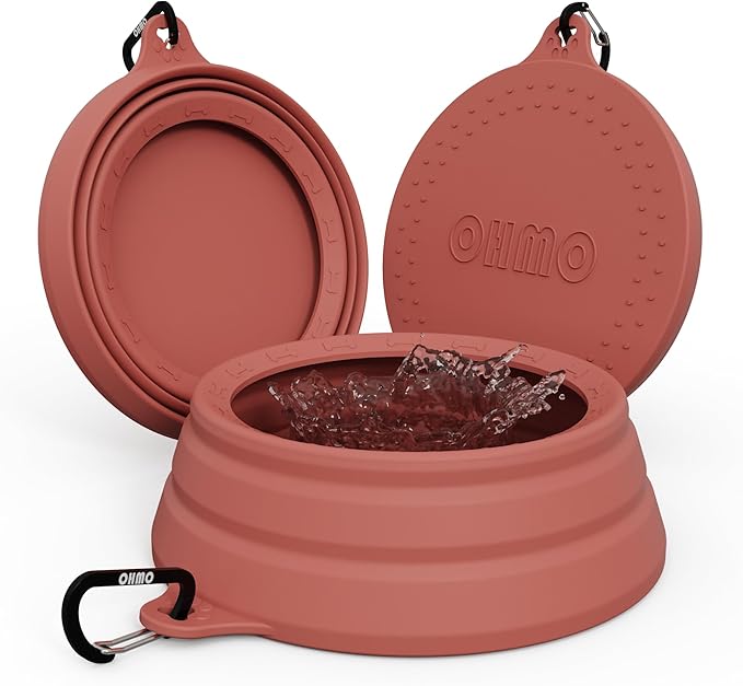 OHMO Spill Proof Collapsible Dog Water Bowl Large 34oz for Cars, No Splash Portable Bowls for Dog Travel, Pet Essentials for Road Trips, Cat Travel Accessories