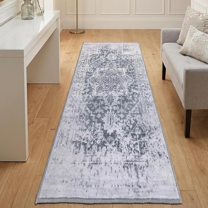 Muddy Mat짰 Frostbell 2ft x 10ft Washable Area Rugs for Living Room, Bedroom & Dining Room ??Modern Soft Low Pile Non Slip Carpet ??Pet Friendly Waterproof Foldable Rugs for Home