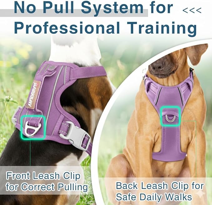 BARKBAY Dog Harness No Pull Oxford with ID Tag Pocket - Heavy Duty, Reflective, Easy Control for Large Dogs(Violet Purple Oxford,XL)