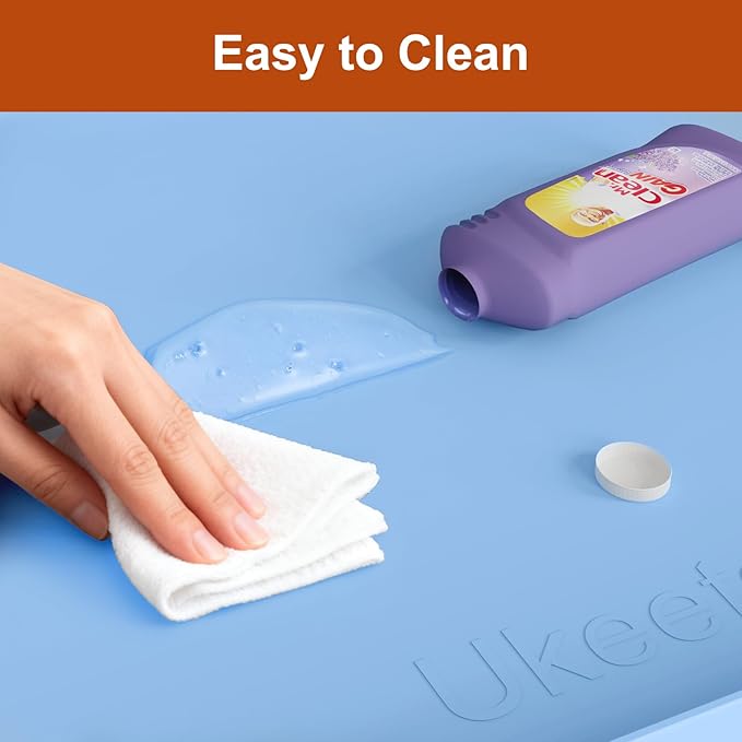 22" x 19" Extra Thick Waterproof Silicone Mat with Raised Edge, Under Sink Mat for Kitchen & Bathroom, Kitchen Cabinet Liner, Multi-Purpose for Storage & Protection, Blue