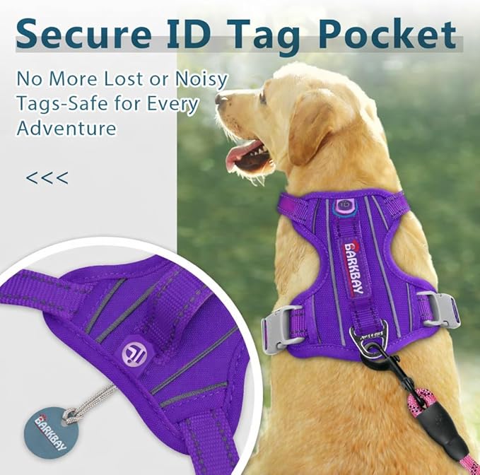 BARKBAY Dog Harness No Pull Oxford with ID Tag Pocket - Heavy Duty, Reflective, Easy Control for Large Dogs(Purple Oxford,L)