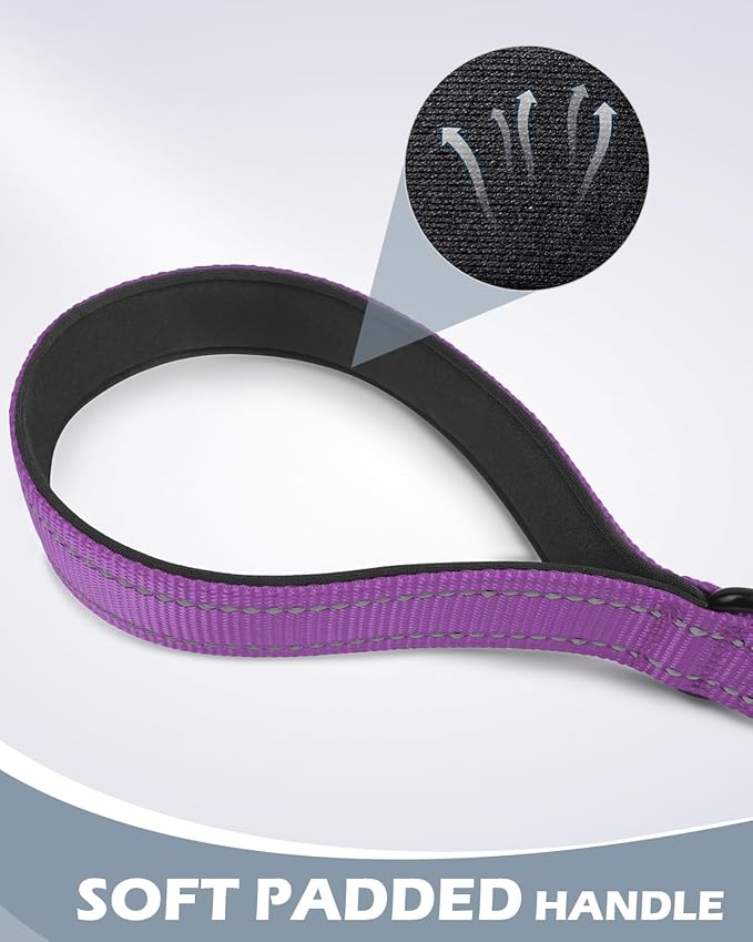 Joytale Strong Short Dog Leash 2FT, 1.2 Inch Wide, Heavy Duty, Padded Handle for Traffic Control, Reflective Leash for Medium and Large Dogs Walking Training, Purple