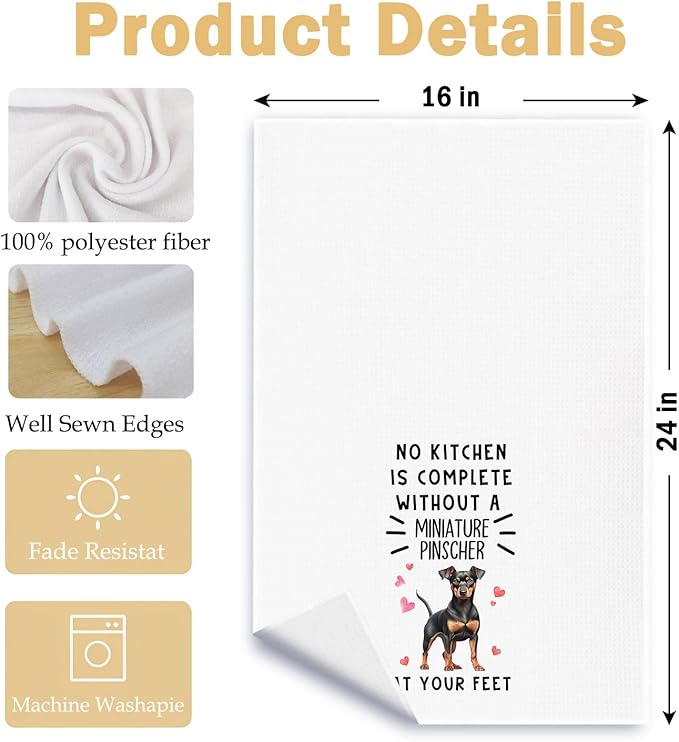 Funny Miniature Pinscher Hand Towels for Kitchen Home Bathroom Decor, A Kitchen is Not Complete Without A Miniature Pinscher Dish Towel, Dog Lovers Gift, 16×24 Inch