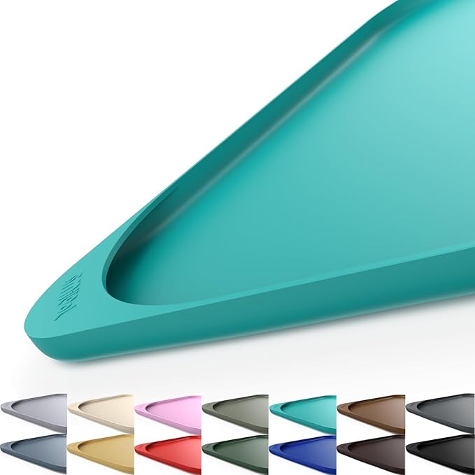 Silicone Pet Food Mat with Raised Edge for Food and Water Bowl, Dog Feeding Mats, Cat Food Trays for Floor Waterproof, Rubber Tray for Dogs and Cats, 24 x 16 x 0.8 Dark Turquoise