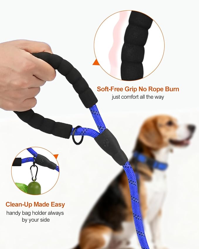 Joytale Dog Leash for Small Dogs, Heavy Duty Nylon Leashes with Comfortable Padded Handle and Highly Reflective Threads, Ideal for Walking and Training, Navyblue, 6'횞3/8''