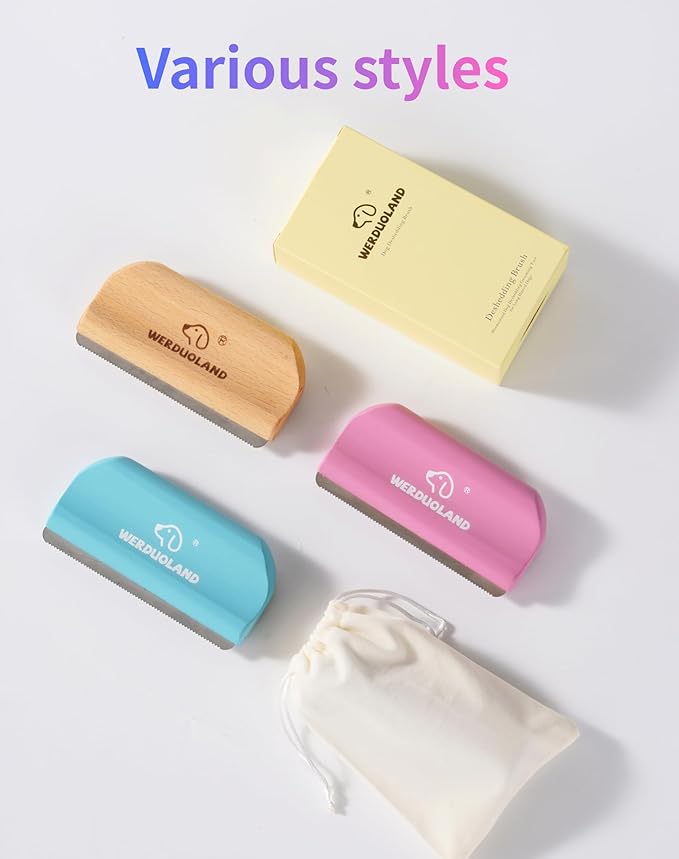 Gentle Deshedding Brush for Short, Medium & Long Hair Dog——Wooden Handle, Ergonomic Pet Deshedding Grooming Tool (pink)