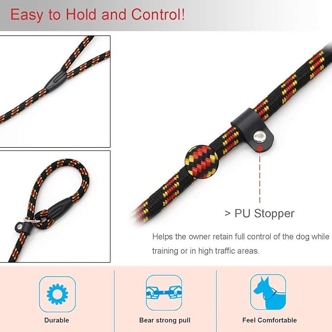 Coolrunner Durable Dog Slip Rope, 5 FT Training Leash, Strong Adjustable Pet Slipknot for Small Medium Dogs (10-80 lb) Black
