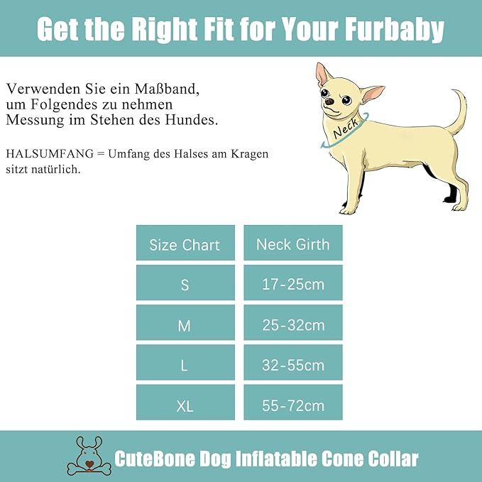 CuteBone Inflatable Dog Cone with Removable Soft Fleece Covers for Small/Medium/Large Dogs and Cats Neck Donut Collar After Surgery GWB01L