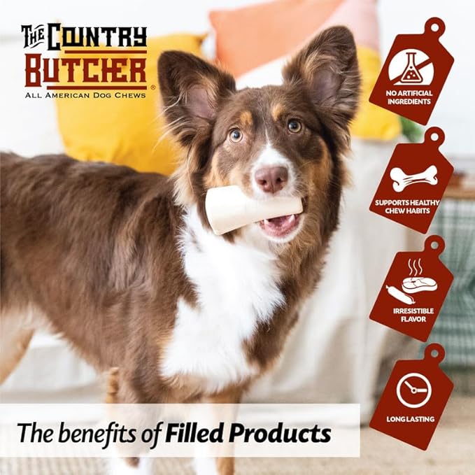 Filled Cow Hooves, Soft to Aggressive Chewers, Small, Medium, and Large Breed Dog Treat, Natural, Tough, Stuffed Chew Toy, Made in The USA, Peanut Butter, 10 Count - Rawhide Free