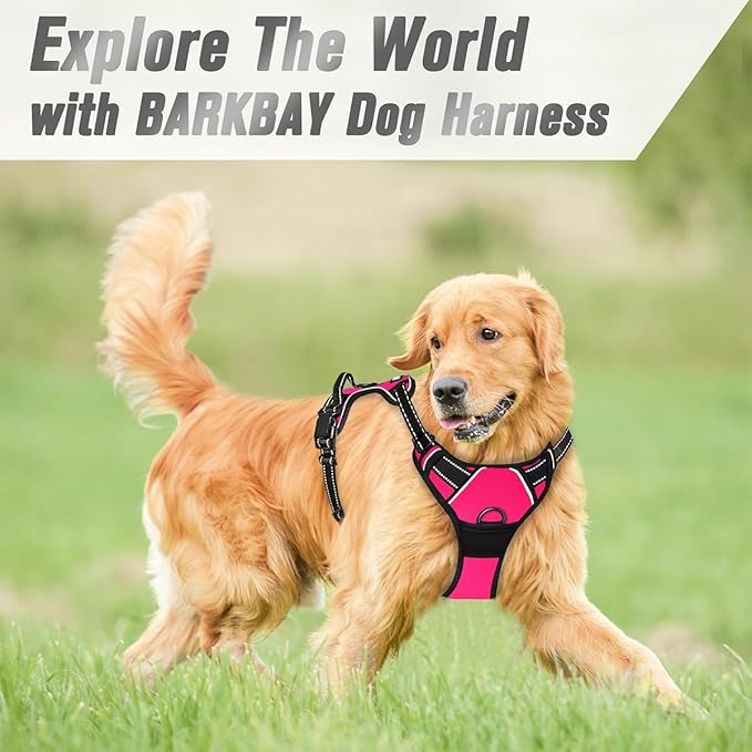 BARKBAY No Pull Dog Harness Front Clip Heavy Duty Reflective Easy Control Handle for Large Dog Walking(Pink,S)