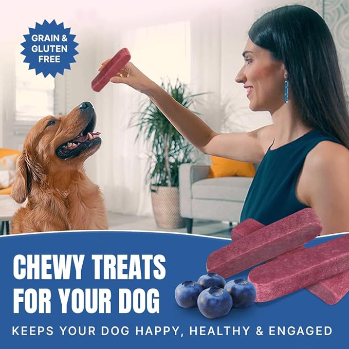Tibetan Dog Chew Yak Cheese Sticks (3 Large Chews) Blueberry Flavored - Handmade Treats for Large Dogs, Long-Lasting, Easy to Digest, Grain-Free, Gluten-Free, for Aggressive Chewers