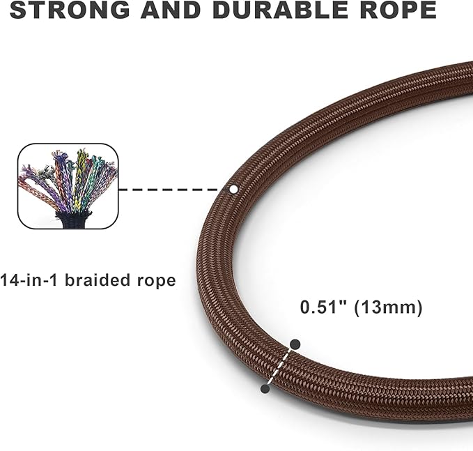 Rope Dog Leash with Two Handles, 6 Foot Heavy Duty Dog Leash with Aviation Aluminum Auto Locking Carabiner, Strong Nylon Pet Lead for Small, Medium, Large Dogs (Brown, 6FT-Two Handle)