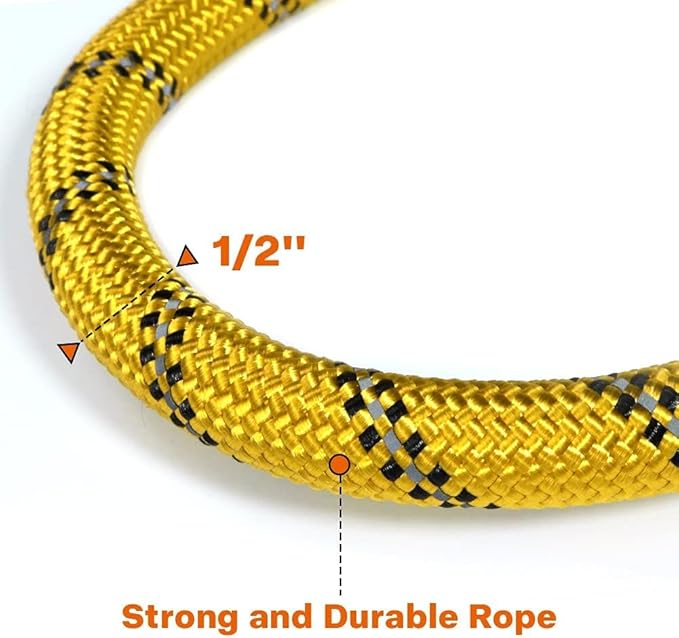 Taglory Rope Dog Leash 4 FT with Comfortable Padded Handle, Highly Reflective Threads Leash for Medium Large Dogs, 1/2 inch, Yellow