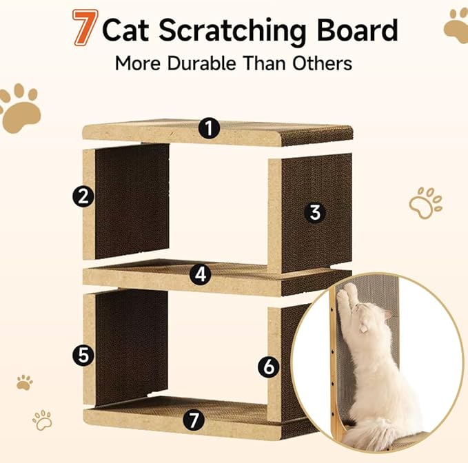 Cat Beds for Indoor Cats，Wooden Cat Scratcher House & Cardboard Condos，Covered Bedsure Kitten Bed Cave Furniture，Cute Playhouse Box，Small Size，for Cats Under 8 lbs