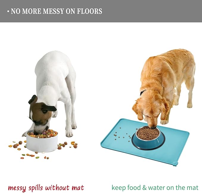 Waterproof Pet Feeding Mat with High Raised Edges, Heavier and Thicker Placemats for Cat Dog Water Bowl with BPA Free, Dogs Cats Food Mats for Messy Drinkers to Prevent Spill and Protect Floors