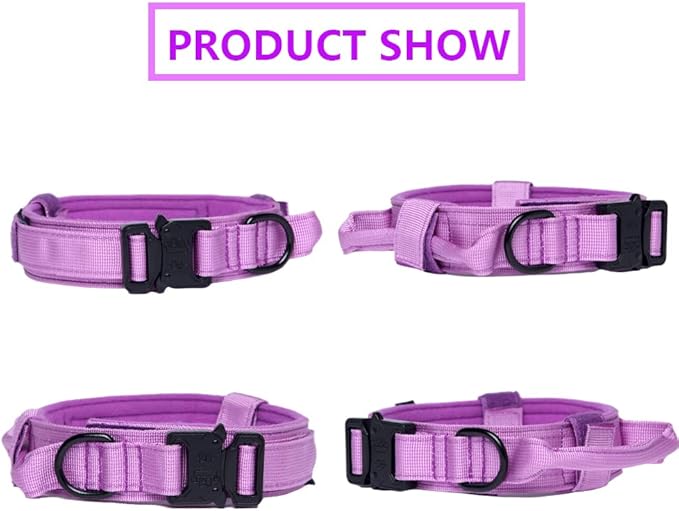 Xqpetlihai Tactical Dog Collar and Leash Set Adjustable Military Nylon Dog Collar with Control Handle and Heavy Duty Metal Buckle for Large Dogs（Purple XL
