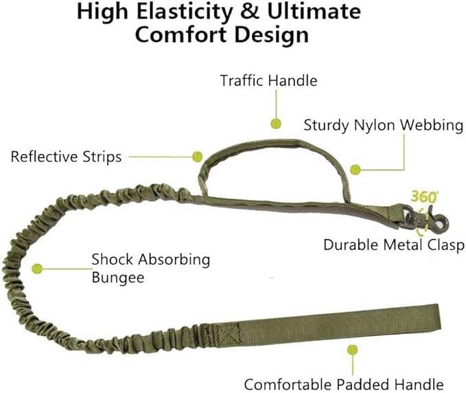 Xqpetlihai Tactical Dog Collar and Leash Set Adjustable Military Nylon Dog Collar with Control Handle and Heavy Duty Metal Buckle for Large Dogs（Green XXL