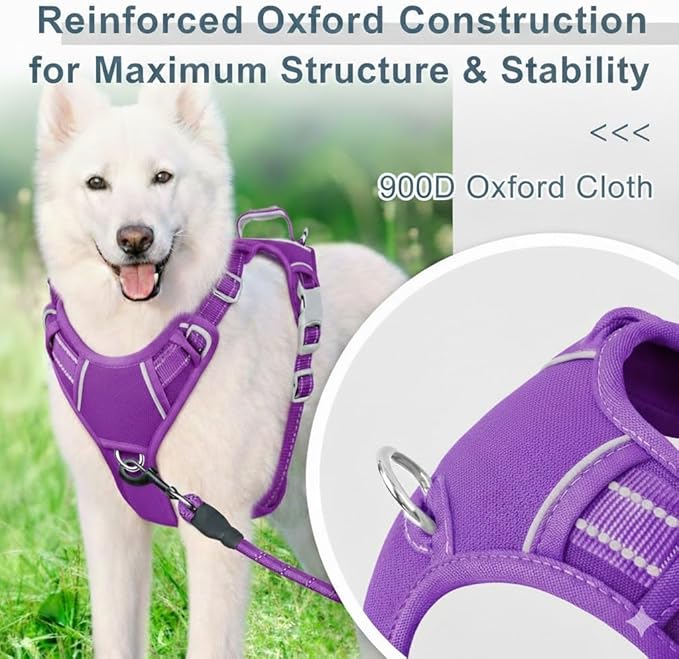 BARKBAY Dog Harness No Pull Oxford with ID Tag Pocket - Heavy Duty, Reflective, Easy Control for Large Dogs(Purple Oxford,XL)