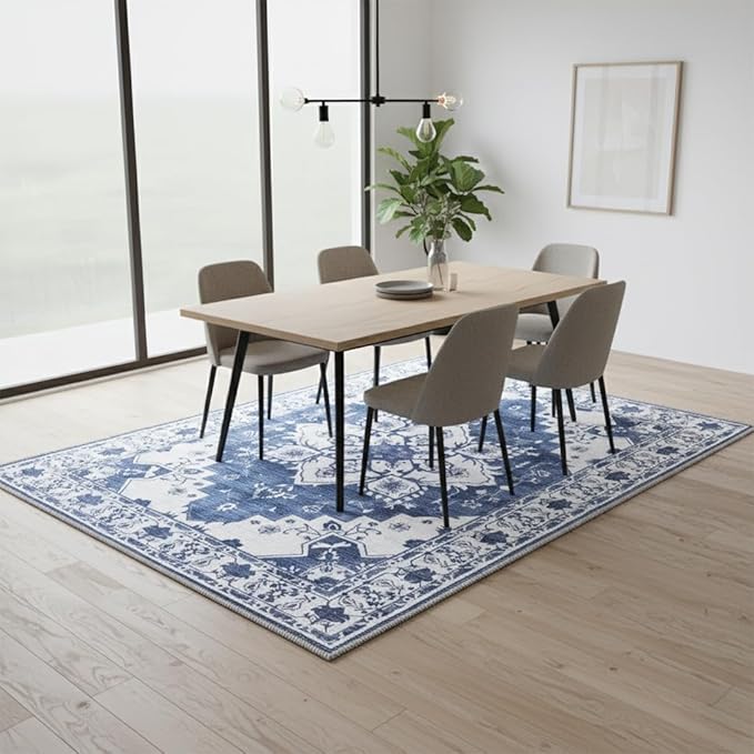 Muddy Mat짰 Navybell 5ft x 7ft Washable Area Rugs for Living Room, Bedroom & Dining Room ??Modern Soft Low Pile Non Slip Carpet ??Pet Friendly Waterproof Foldable Rugs for Home